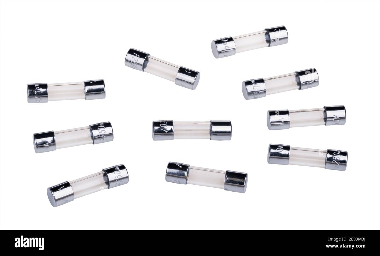 Small glass electric fuses with fusible metal wire. Set of electronic