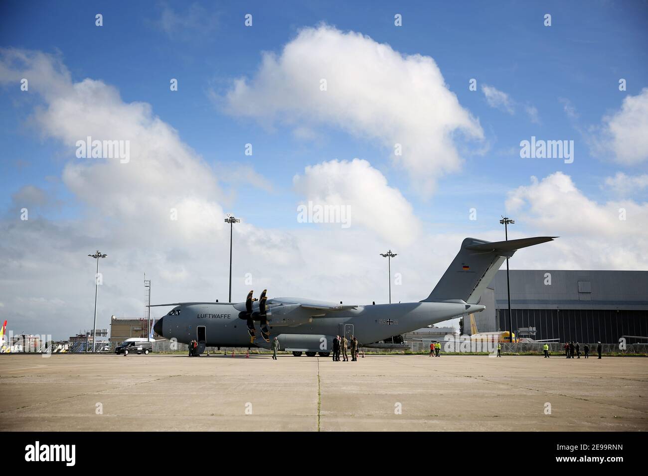 Lisbon, Portugal. 3rd Feb, 2021. A military transport plane of the German  Air Force is seen at Figo Maduro military airbase in Lisbon, Portugal, on  Feb. 3, 2021. Based on a bilateral