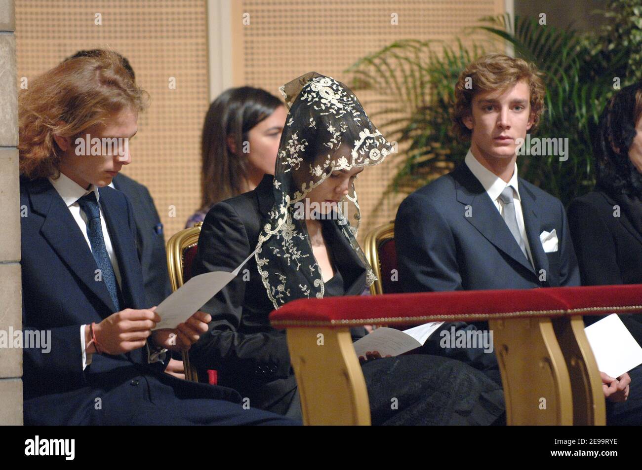 Andrea, Charlotte and Pierre Casiraghi Andrea, Charlotte, Pierre Casiraghi attend the mass commemorating the first anniversary of Prince Rainier's death in Saint-Nicolas Cathedral, in Monaco on April 6, 2006. Prince Rainier III died on April 6, 2005 after a serious illness, and his only son Prince Albert, succeeded him. Photo by Pool/ABACAPRESS.COM Stock Photo
