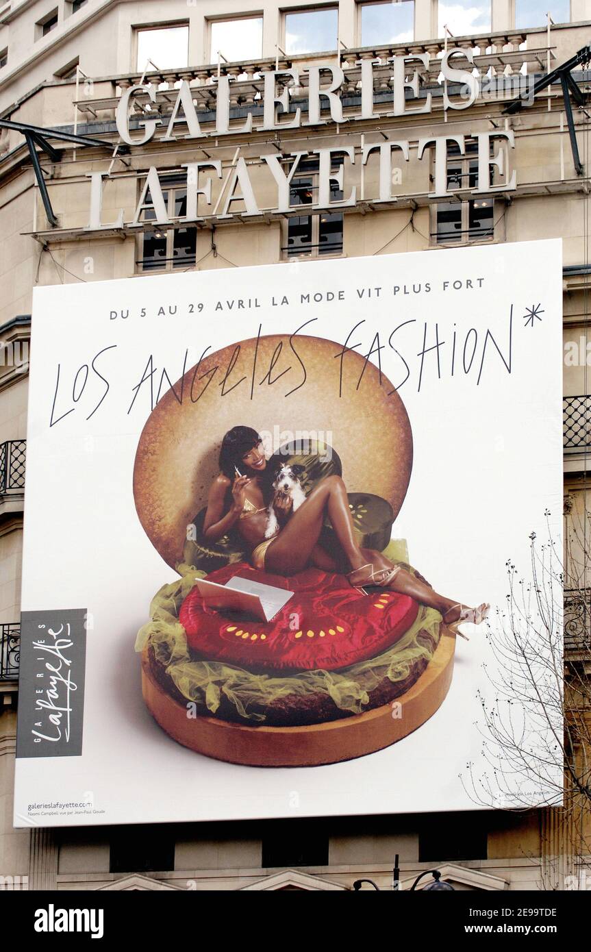Supermodel Naomi Campbell plays the meat in a burger in a new giant ad for  Galeries Lafayette, the large fashion store in Paris, France on April 8,  2006. The Brisish top took