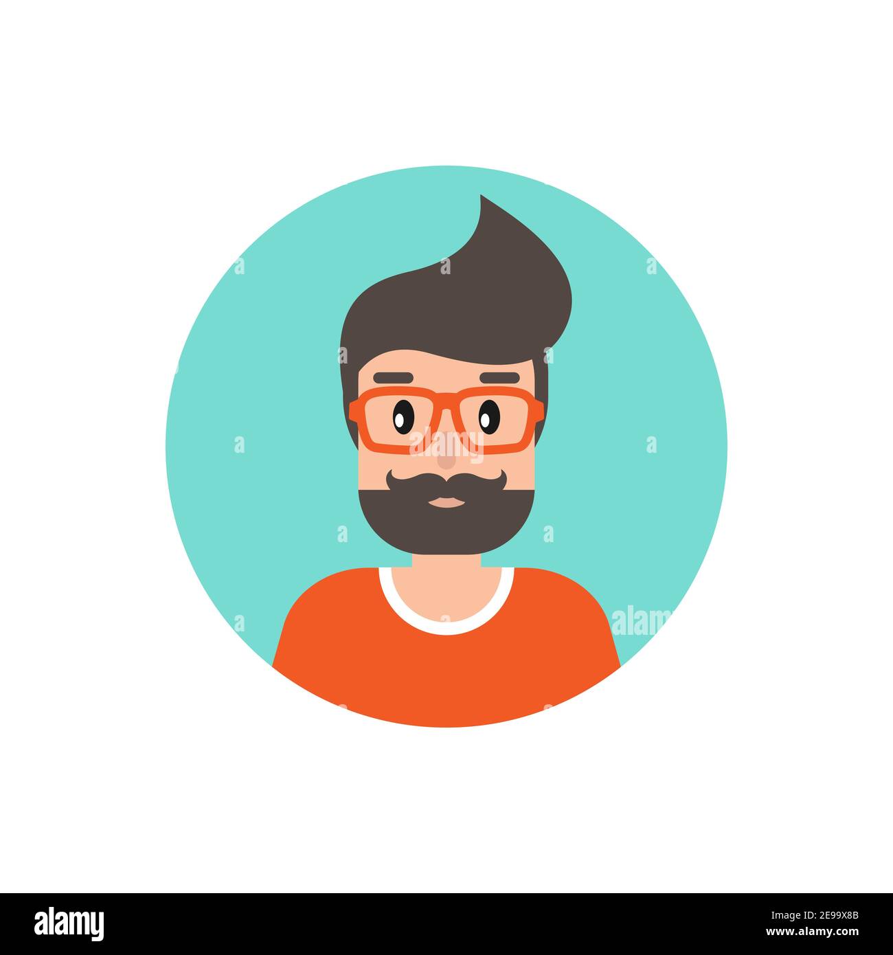 man avatar in circle. cartoon guy with black hair, beard and glasses ...
