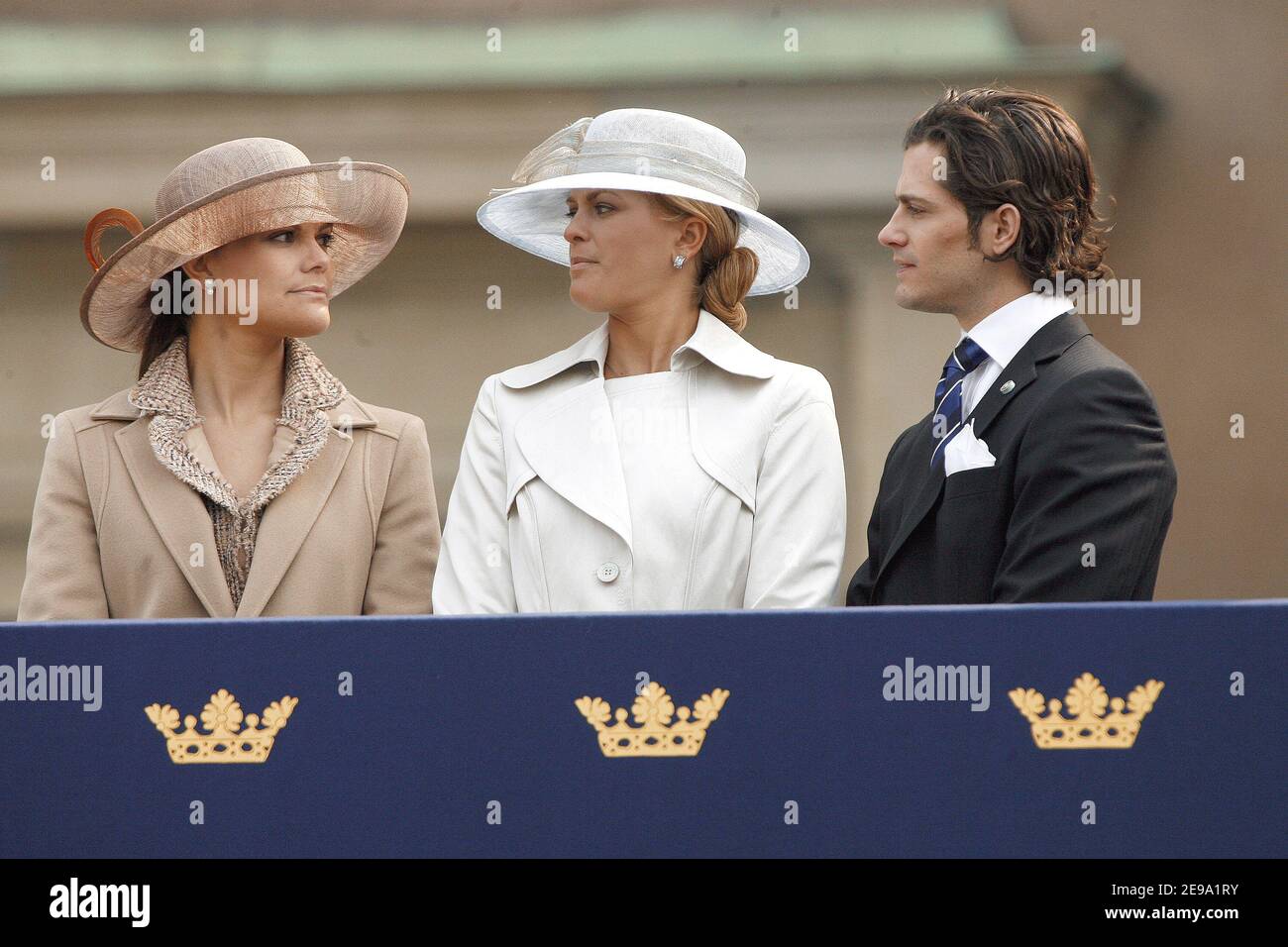 Crown princess Victoria, princess Madeleine and prince Carl Philip during the celebration of the 60th Birthday of Carl XVI Gustaf of Sweden in Lejonbacken Royal Palace on April 30, 2006. Photo by Nebinger/Orban/ABACAPRESS.COM Stock Photo