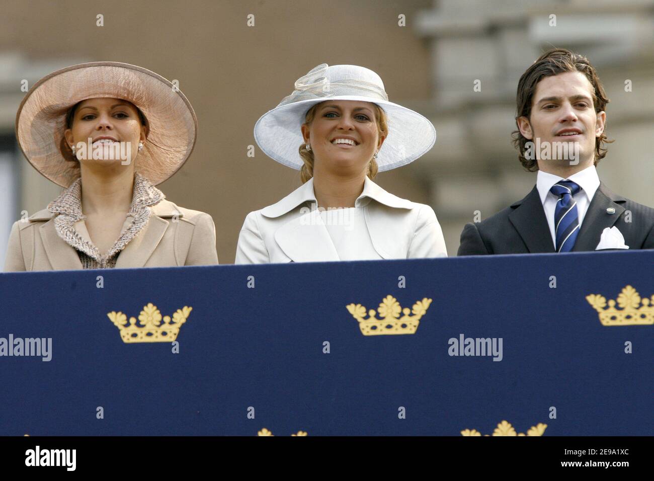 Crown Princess Victoria, Princess Madeleine and Prince Carl Philip during the celebration of the 60th Birthday of Carl XVI Gustaf of Sweden in Lejonbacken Royal Palace on April 30, 2006. Photo by Nebinger/Orban/ABACAPRESS.COM Stock Photo