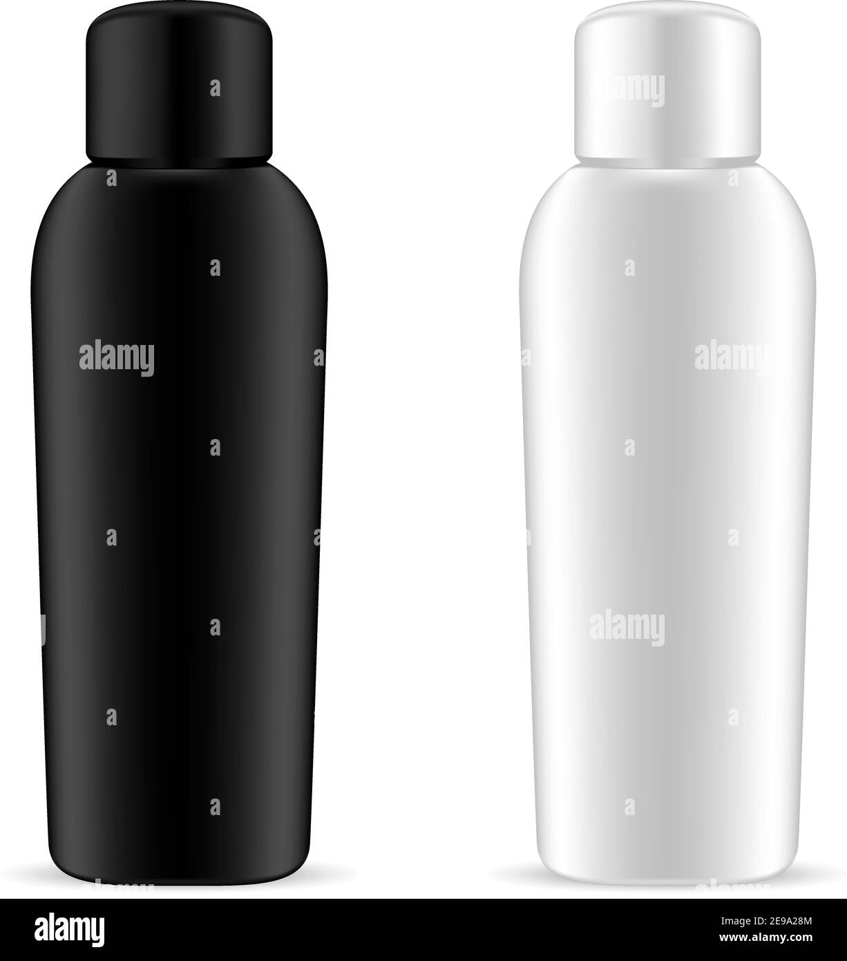 Shampoo Bottles Set. Black and White Cosmetic Pack. Realistic Mockup