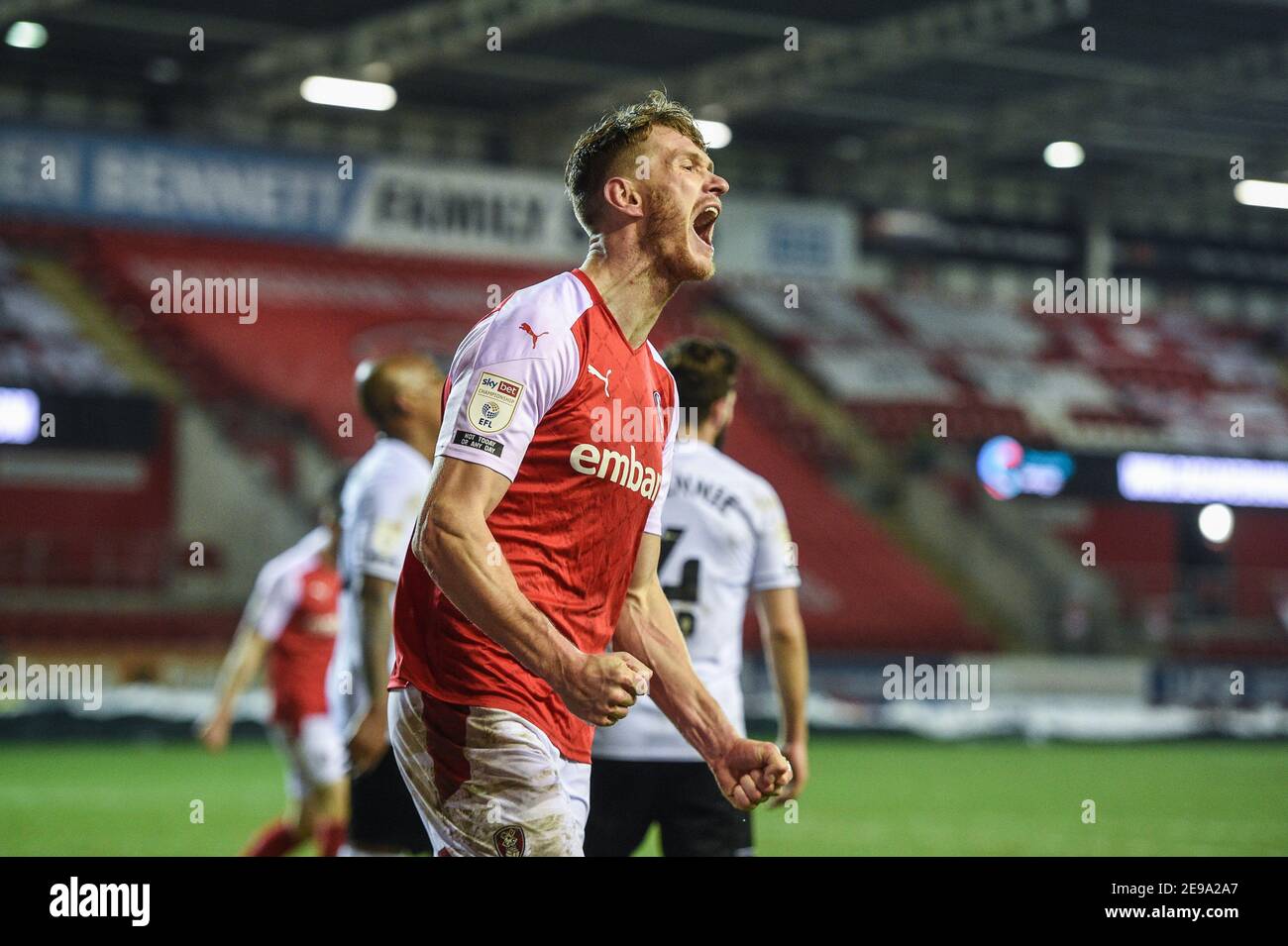 Rotherham, UK. 03rd Feb, 2021. Michael Smith #24 of Rotherham United celebrates his goal to make it 2-0 in Rotherham, UK on 2/3/2021. (Photo by Dean Williams/News Images/Sipa USA) Credit: Sipa USA/Alamy Live News Stock Photo