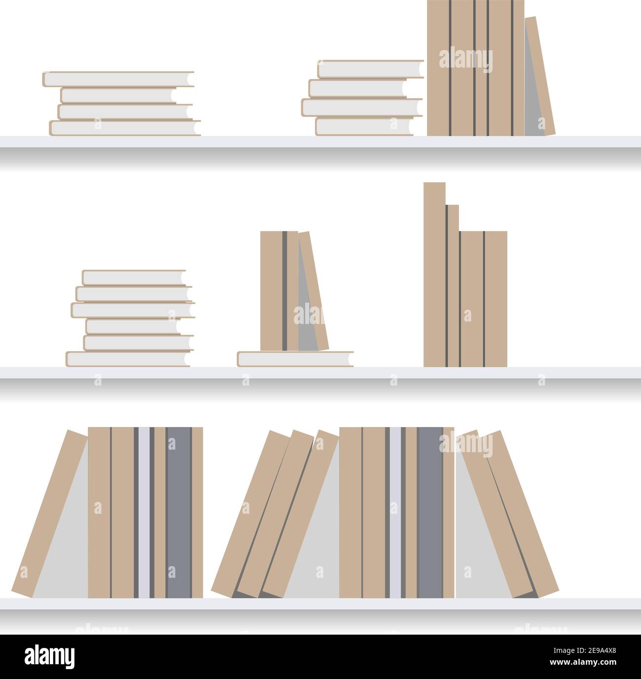 Bookshelf flat Illustration. Bookstore Literature Collection. Bibliography for Education, University Learning. Public Workspace with Book Shelves for Stock Vector