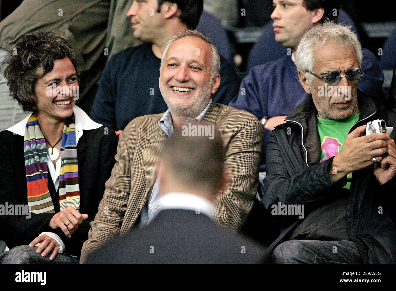 French actor Francois Berleand and Alexia Stresi and Gerard Darmon attend the French first league football match Paris Saint-Germain vs Ajaccio at the Parc des Princes in Paris, France, on May 6, 2006. Ajaccio won 4-2. Photo by Laurent Zabulon/ABACAPRESS.COM Stock Photo