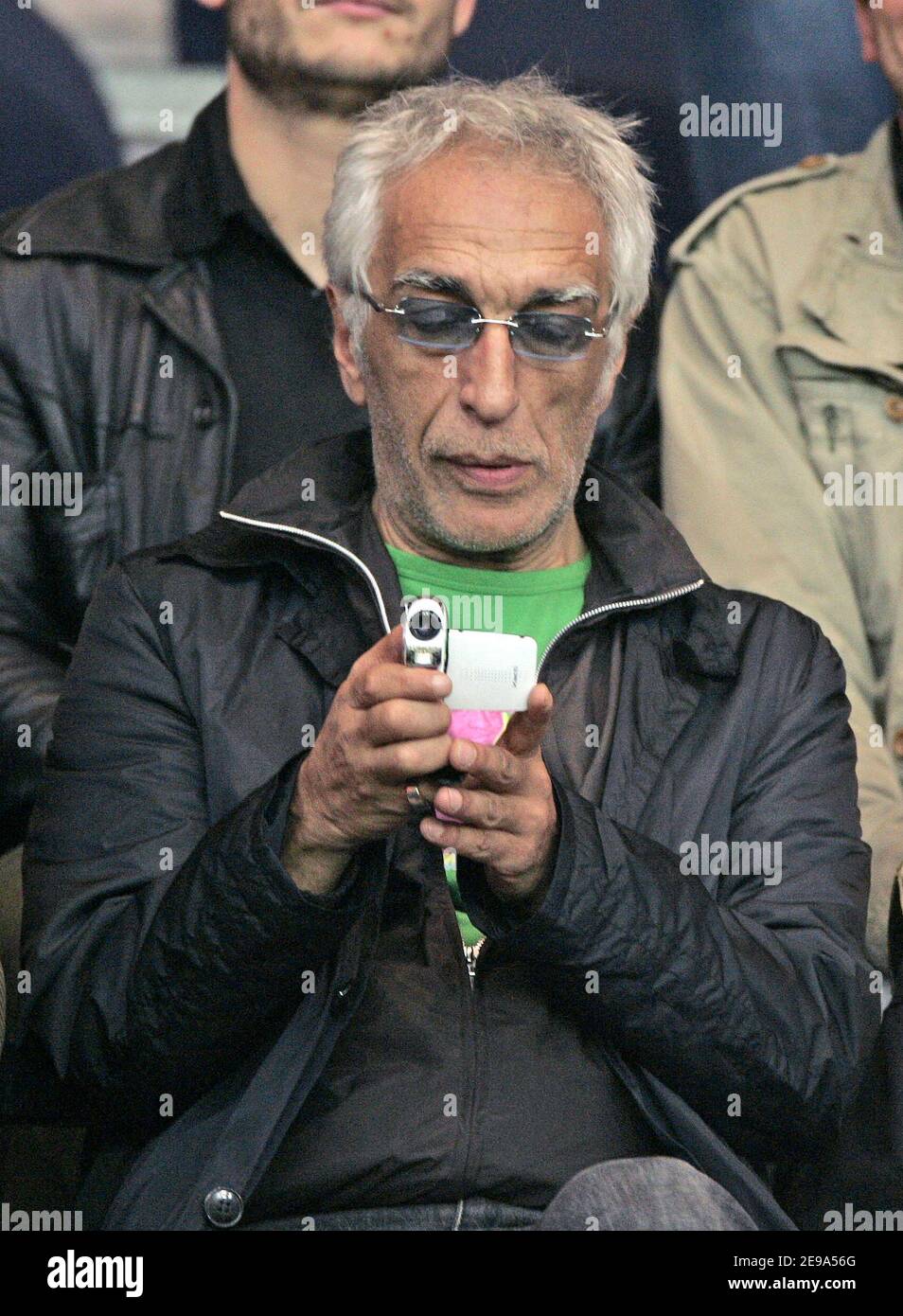 French actor Gerard Darmon attends the French first league football match Paris Saint-Germain vs Ajaccio at the Parc des Princes in Paris, France, on May 6, 2006. Ajaccio won 4-2. Photo by Laurent Zabulon/ABACAPRESS.COM Stock Photo