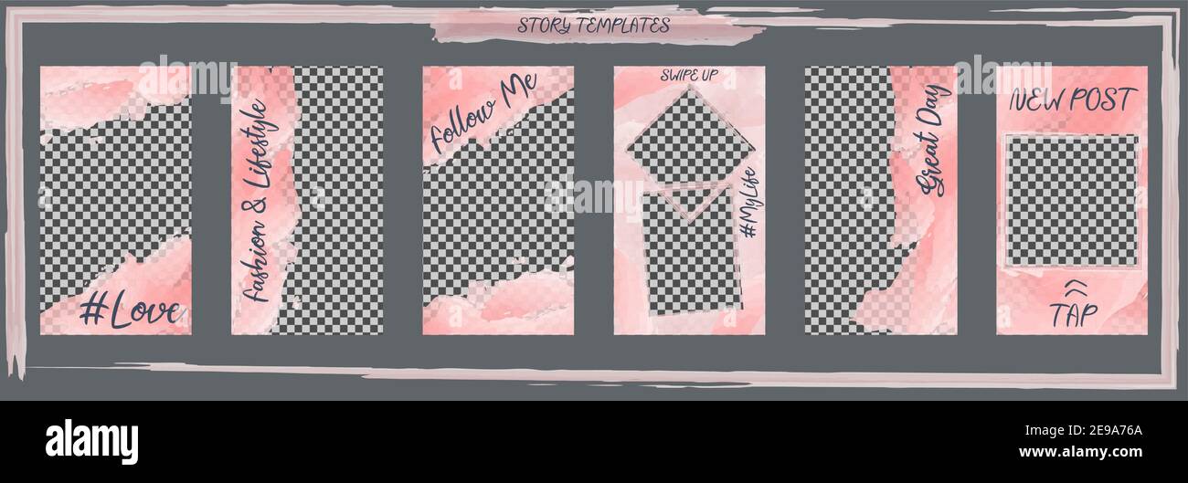Social Media Story Template. Modern Insta Frame Layout Pack. Minimal Design Abstract Pink Illustration Set for Blogger or Store. Trendy Flyer for Cont Stock Vector