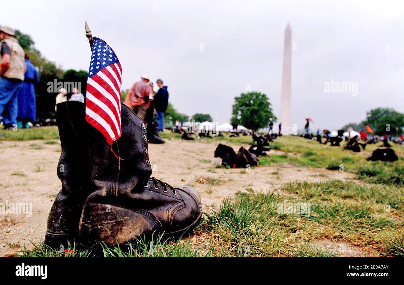 The 'Human Costs of War' exhibit, a pair of combat boots for every U.S. military casualty in Iraq is in display at the National Mall in Washington DC, USA on May 11, 2006. Photo by Olivier Douliery/ABACAPRESS.COM Stock Photo