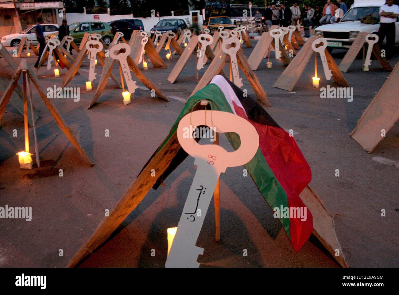 A display of keys during an event to mark 'the Naqba' or 'catastrophe ...