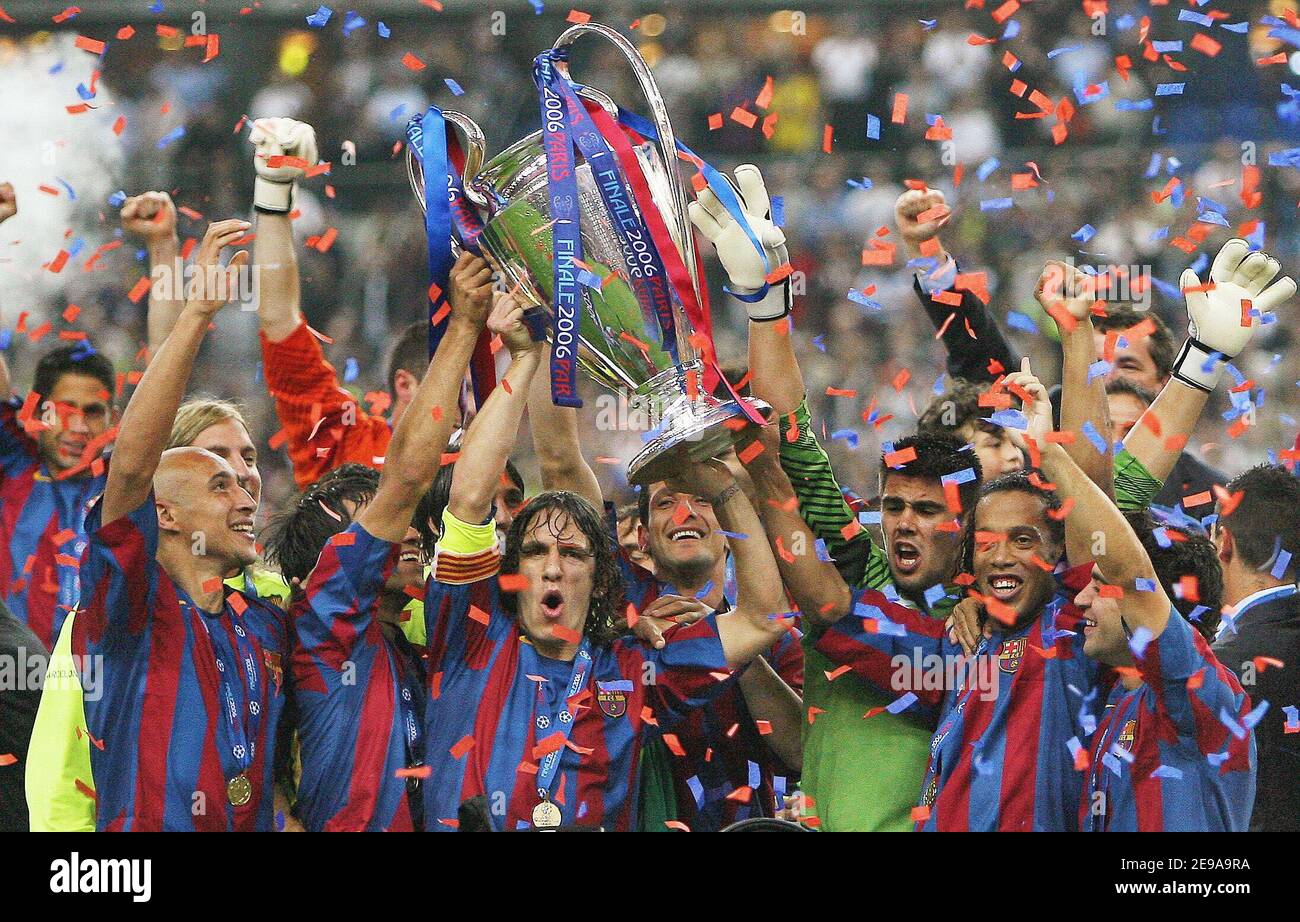 Barcelona's team celebration after winning the UEFA