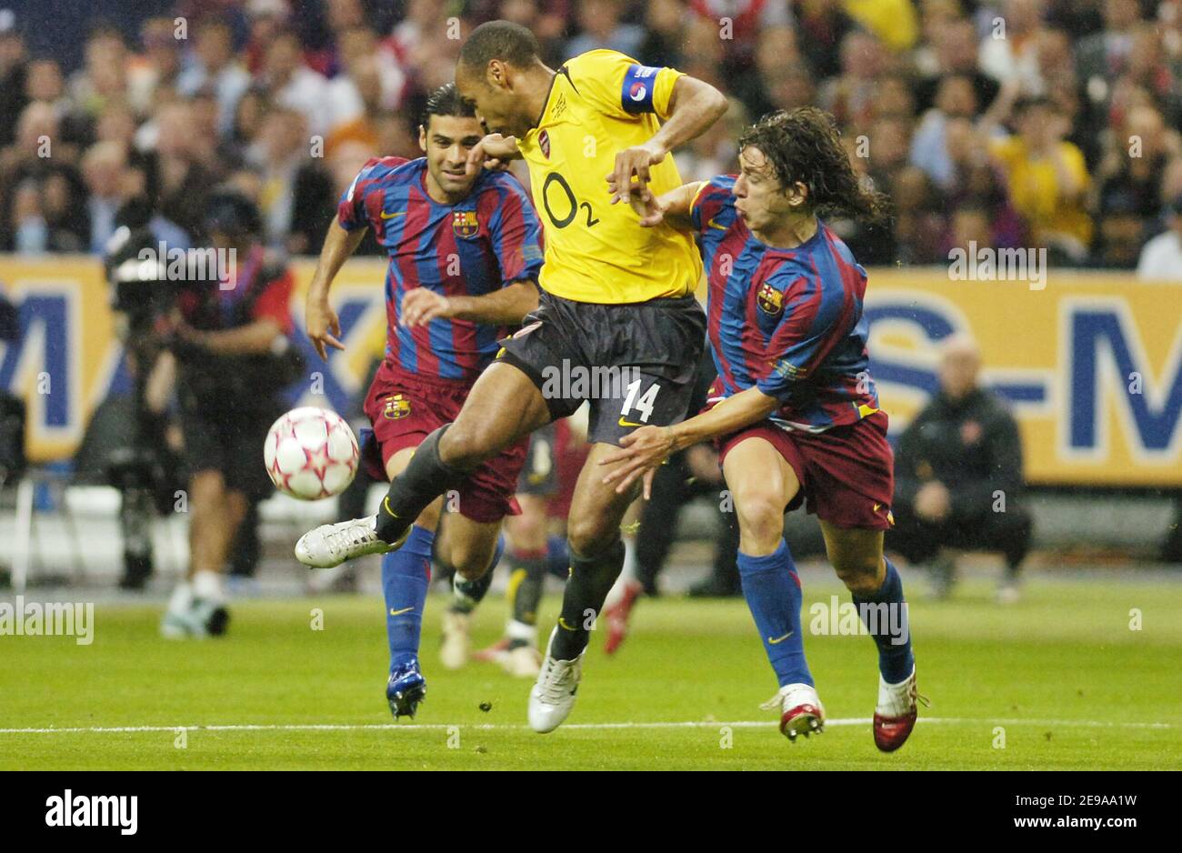 Barcelona'S Carlos Puyol And Arsenal'S Thierry Henry Battle For The Ball  During The Champions League Final, Barcelona Vs Arsenal, At The Stade De  France, In Saint Denis, Near Paris, France, On May