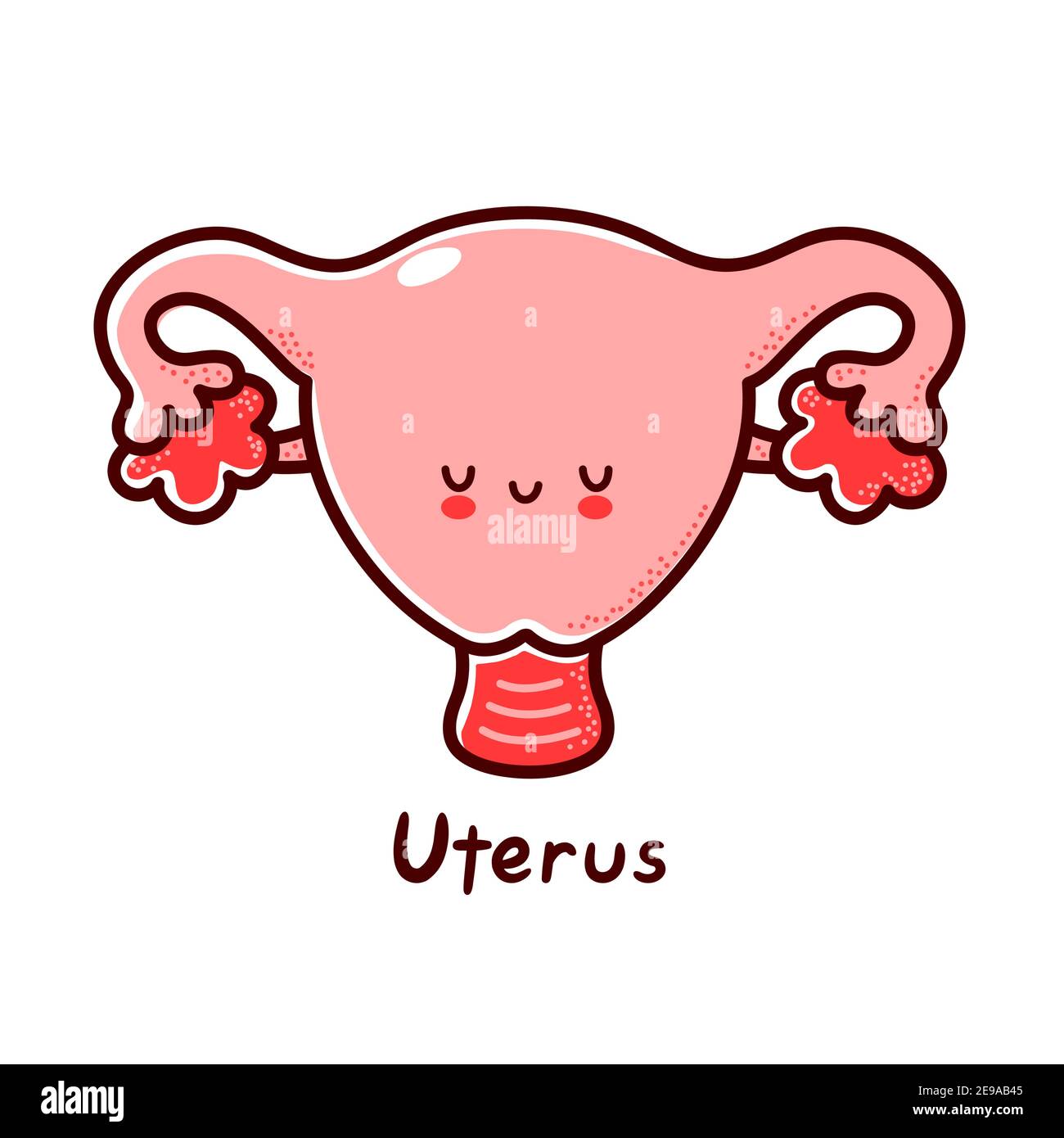 Cute happy funny human uterus organ character. Vector flat line cartoon ...