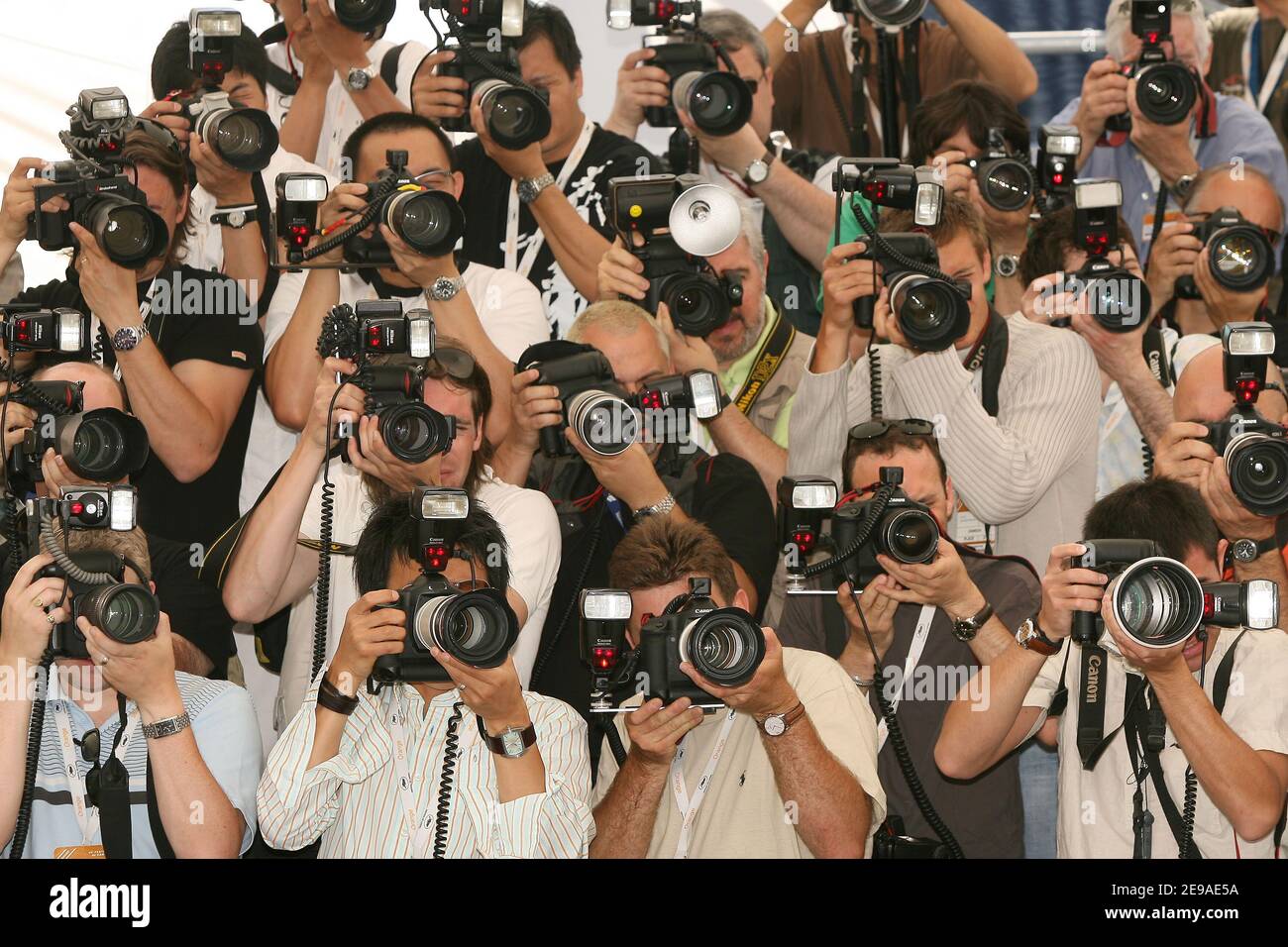 Photographers at work during the photocall for the film 'Marie-Antoinette' directed by Sofia Coppola, presented in competition at the 59th Cannes Film Festival, in Cannes, France, on May 24, 2006. Photo by Hahn-Nebinger-Orban/ABACAPRESS.COM Stock Photo