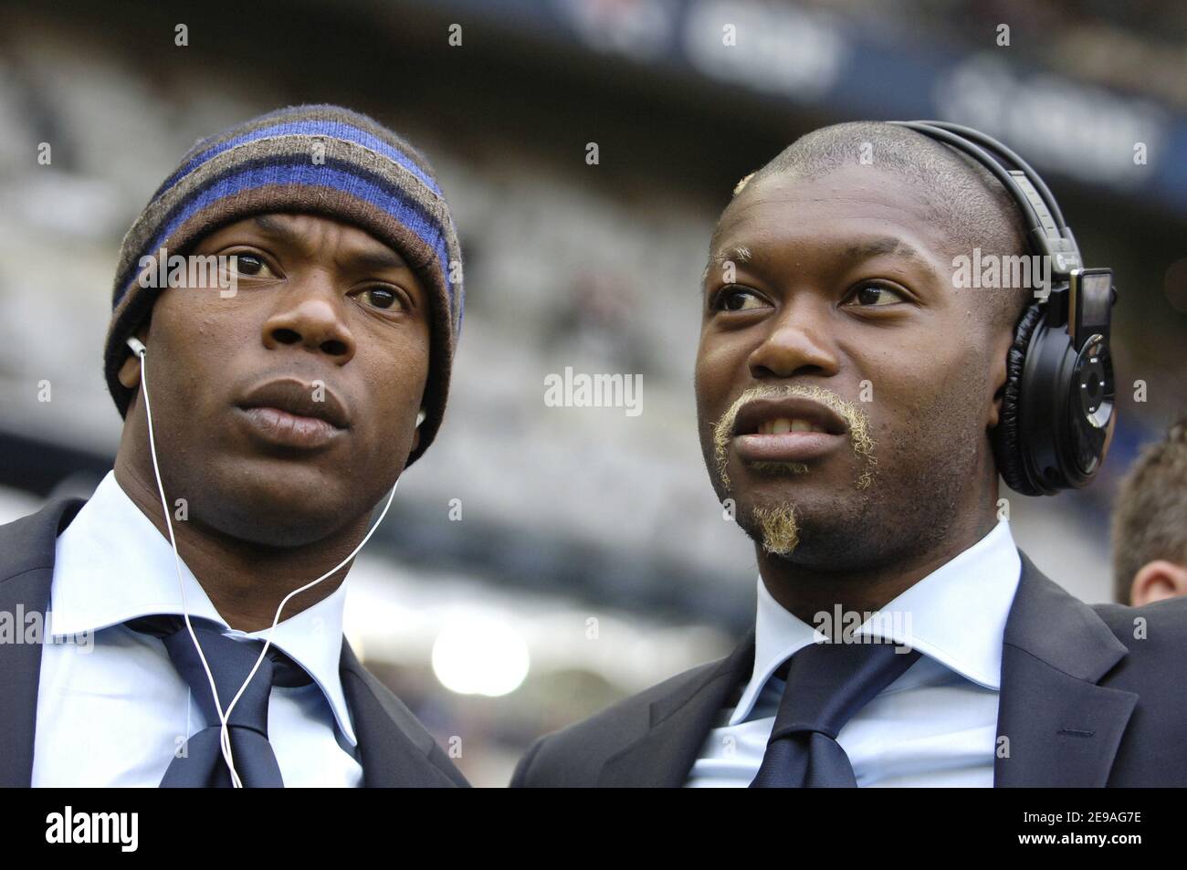 France's Sylvain Wiltord and Djibril Cisse before friendly soccer match