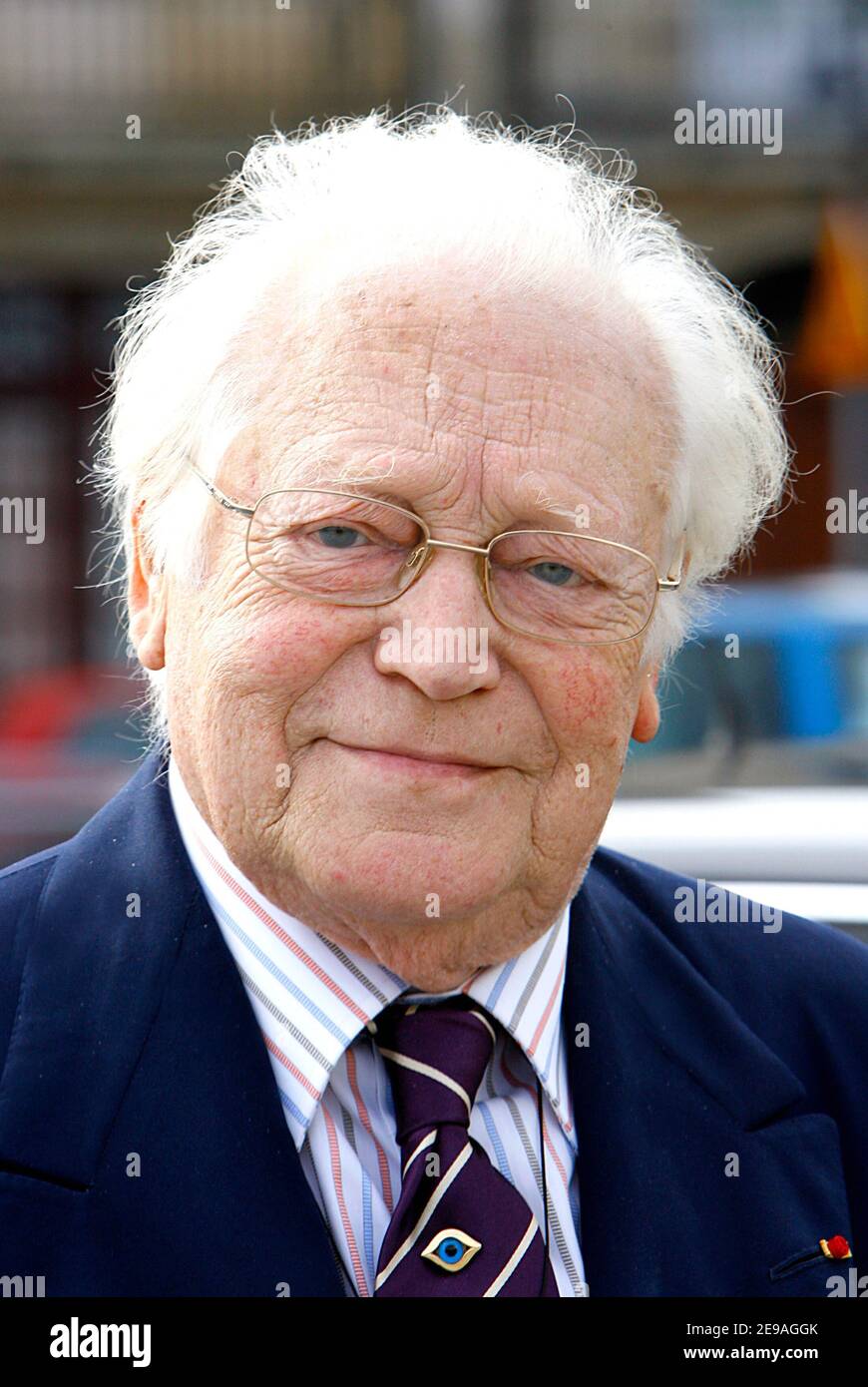 French writer Maurice Druon arrives in Bordeaux, France on May 27, 2006. Druon, a World War II veteran, is the Secretary of 'Academie Francaise', a Goncourt Prize winner, TV serie and song author, has just published his memoirs. Photo by Patrick Bernard/ABACAPRESS.COM Stock Photo