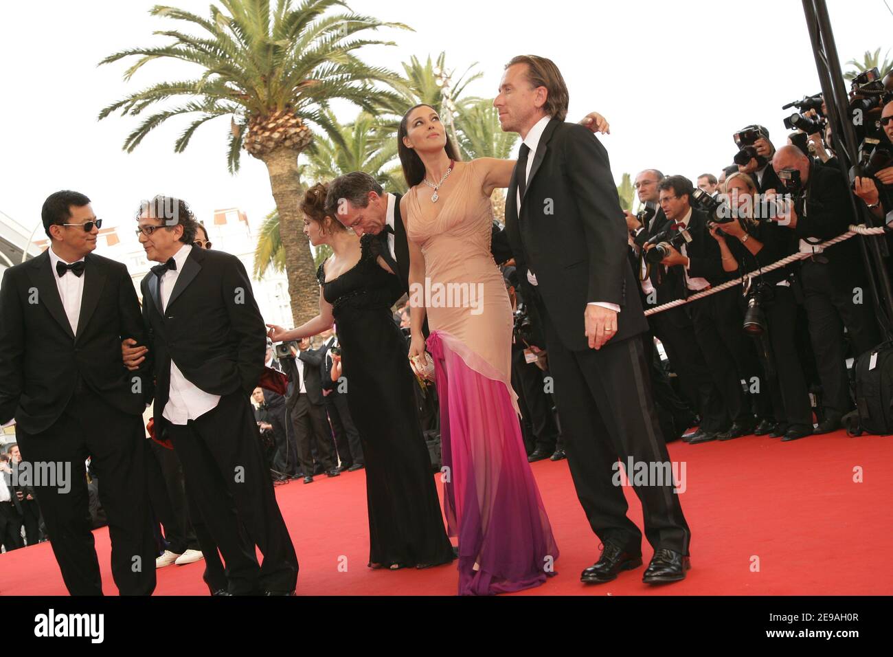 (L-R) Jury President, Chinese director Wong Kar Wai, and jury members, Palestinian director Elia Suleiman, Argentinian director Lucrecia Martel, British actress Helena Bonham-Carter, French director Patrice Leconte, Italian actress Monica Bellucci and US director Tim Roth arrive at the Palais des Festivals to attend the screening of 'Transylvania' and the award ceremony of the 59th Film Festival, in Cannes, France, on May 28, 2006. Photo by Hahn-Nebinger-Orban/ABACAPRESS.COM Stock Photo