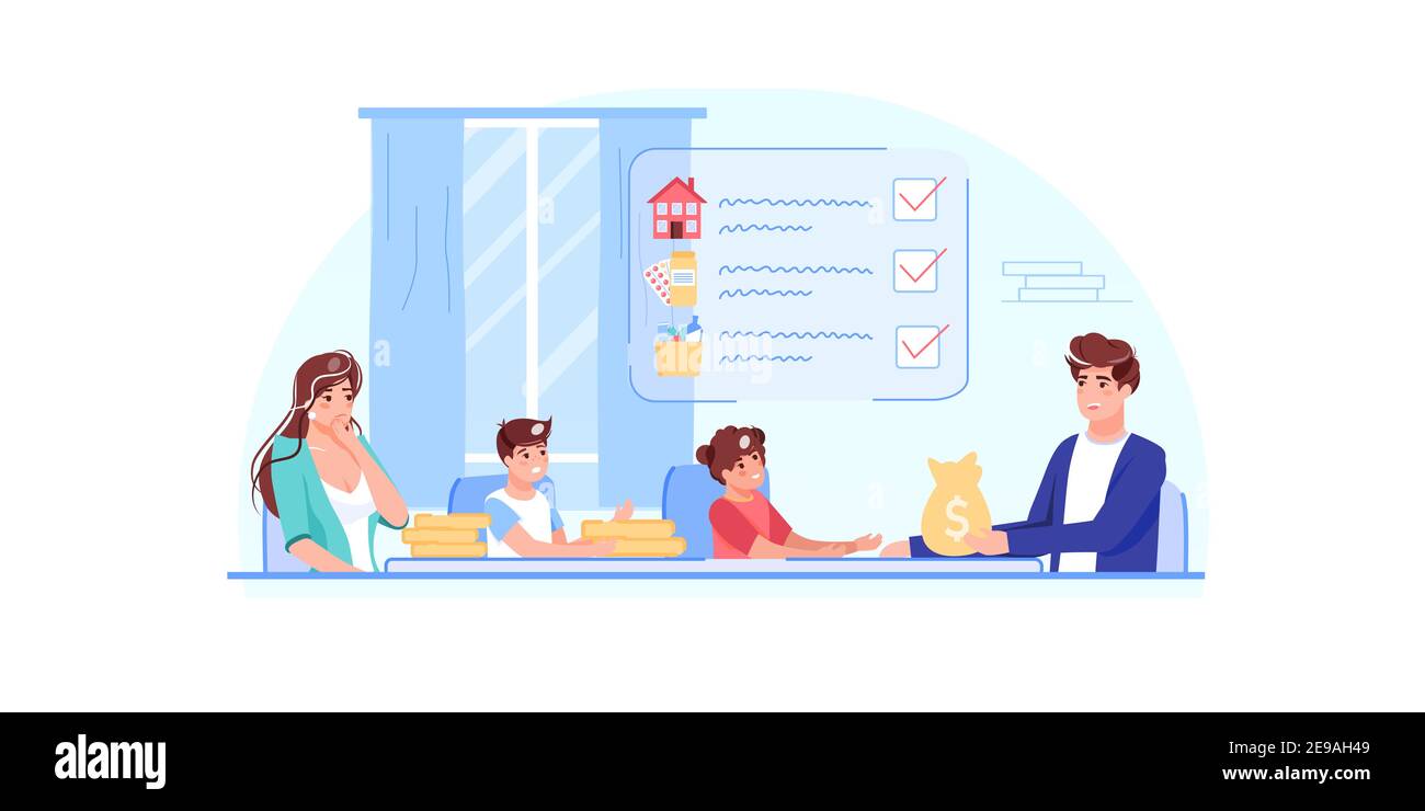 Flat cartoon characters family budget finance management plan,vector