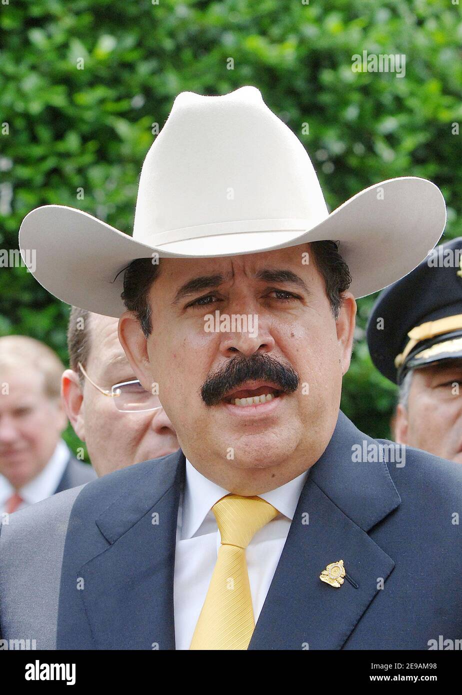 President of Honduras Manuel Zelaya Rosales speaks at the White House on June 5, 2006 in Washington, DC. after meeting with President Bush. Photo by Olivier Douliery/ABACAPRESS.COM Stock Photo
