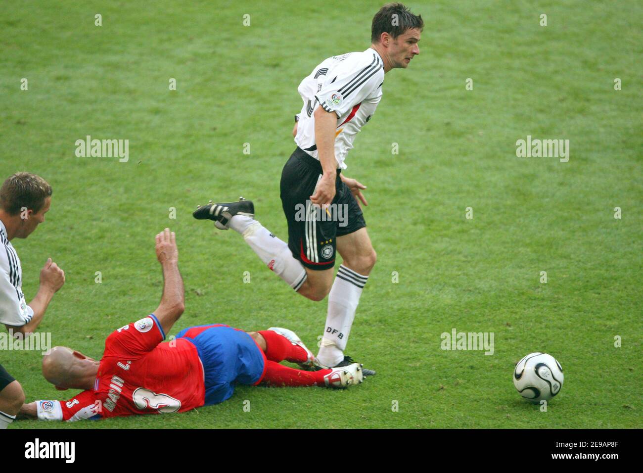 Germany's Arne Friedrich and Costa Rica's Luis Marin in action during the World Cup 2006, Group A, Germany vs Costa Rica in Munich, Germany on June 9, 2006. Germany won 4-2. Photo by Gouhier-Hahn-Orban/Cameleon/ABACAPRESS.COM Stock Photo