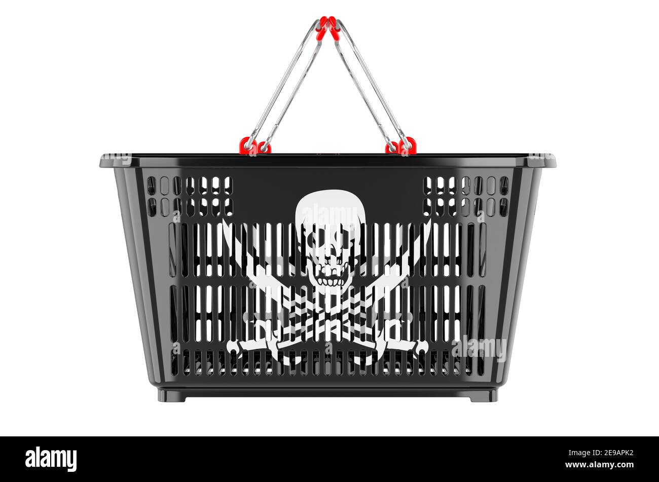 Shopping basket with piracy flag, 3D rendering isolated on white ...