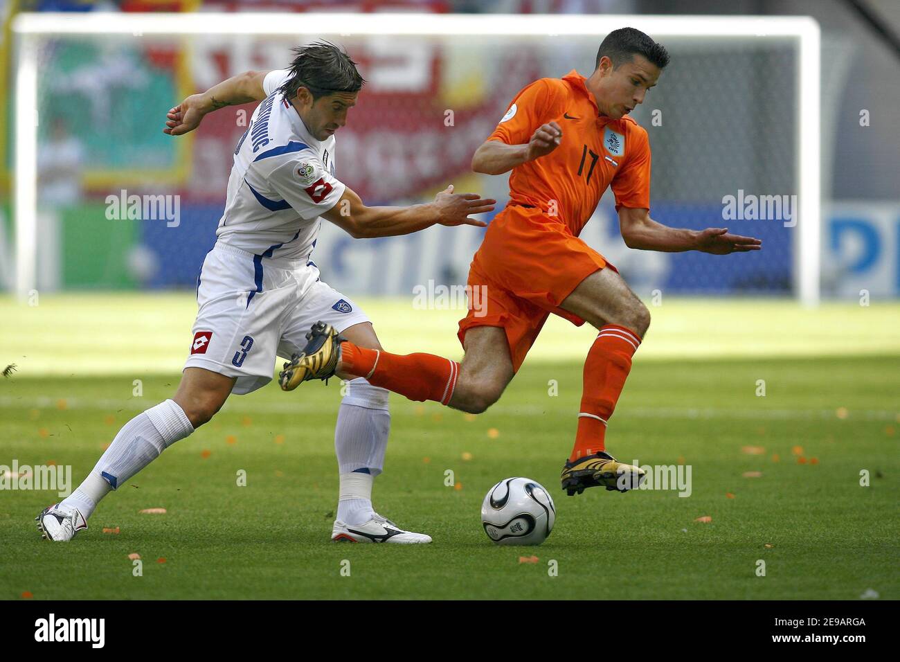 Netherlands' Robin Van Persie and Serbia'sIvica Dragutinovic during the World Cup 2006, Group C, Serbia and Montenegro vs Netherlands in Leipzig, Germany on June 11, 2006. Netherlands won 1-0. Photo by Christian Liewig/ABACAPRESS.COM Stock Photo