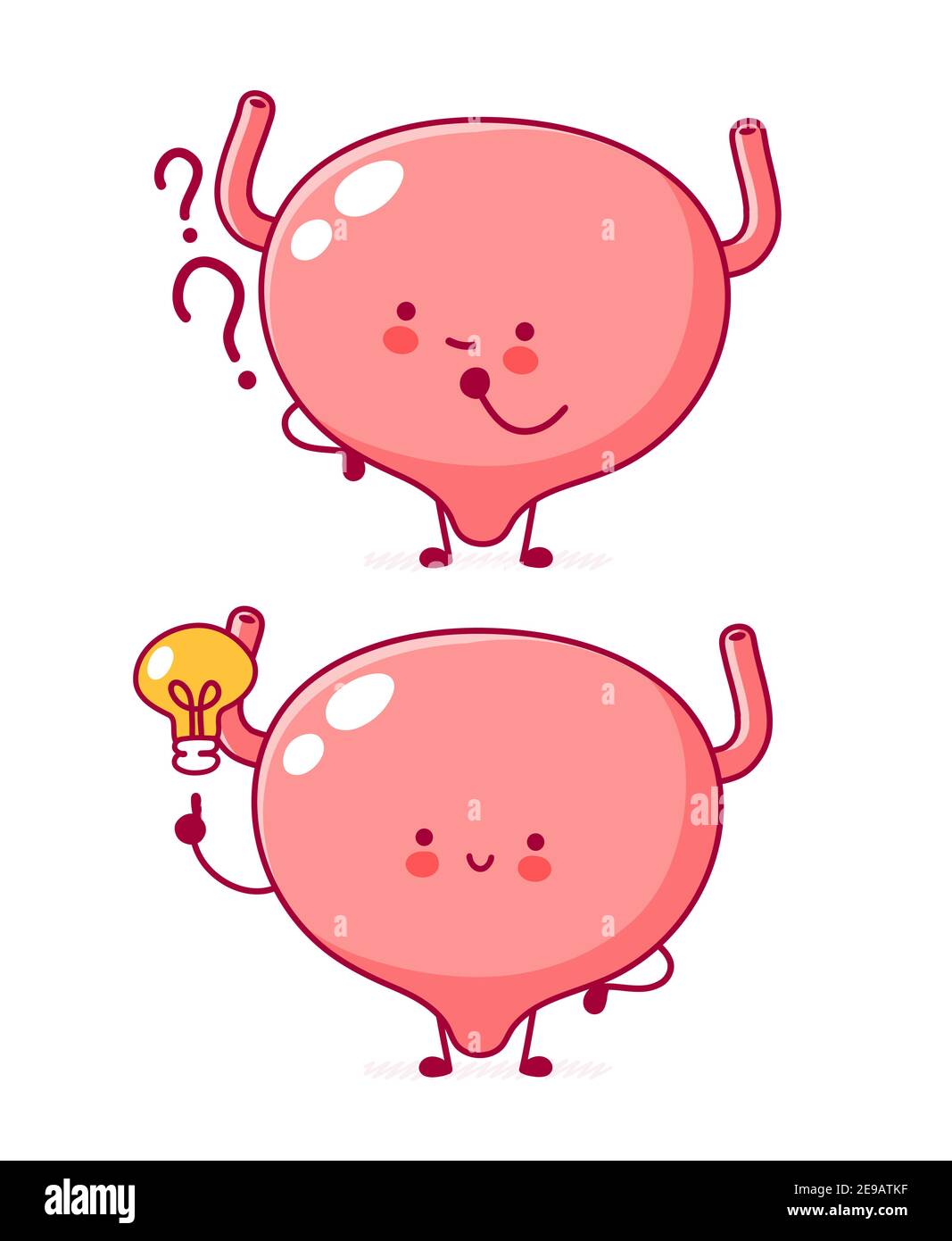 Cute Human Bladder Organ Character With Question Marks And Idea. Vector 