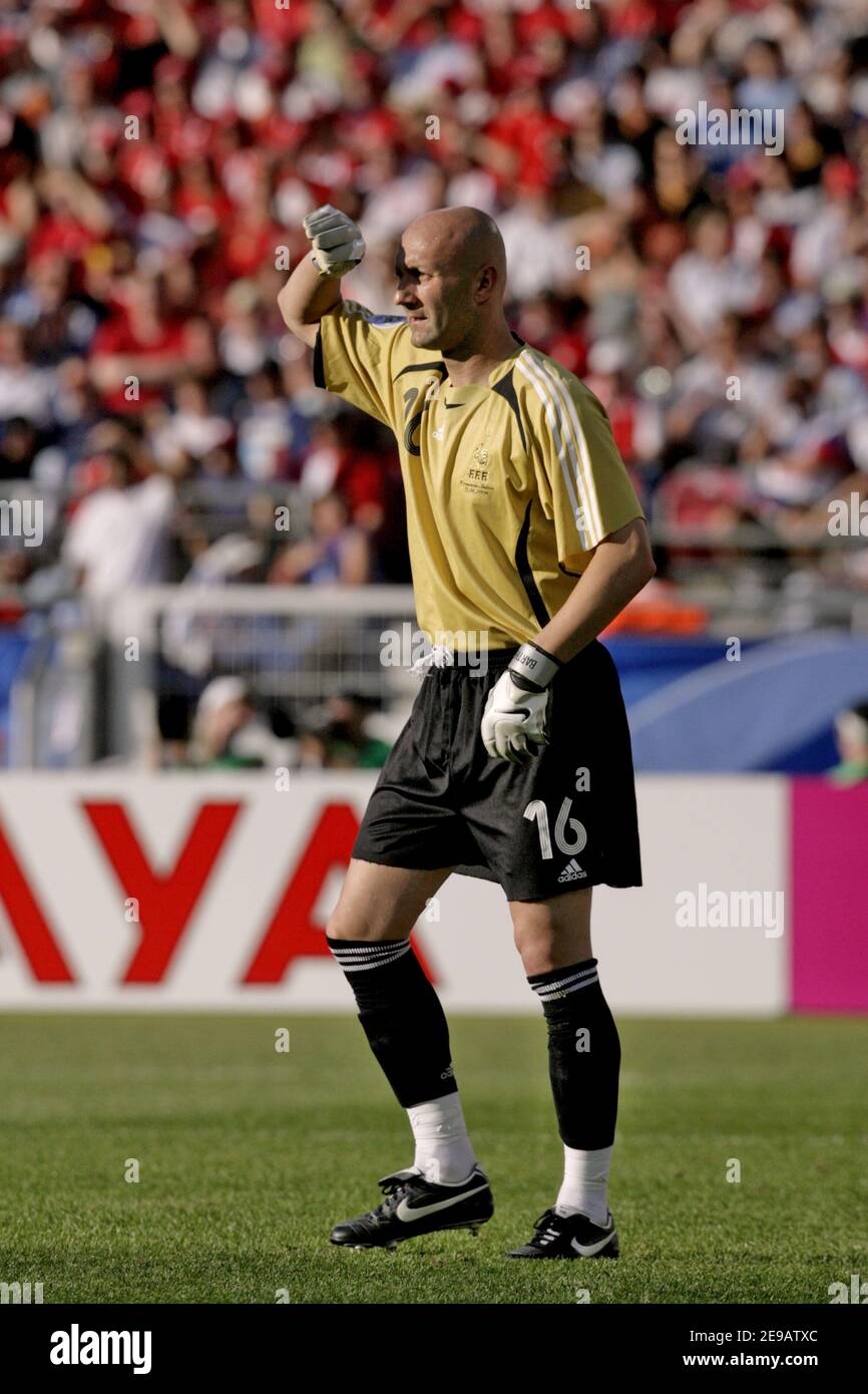 France's goalkeeper Fabien Barthez during the World Cup 2006, Group G,  France vs Switzerland in Stuttgart,