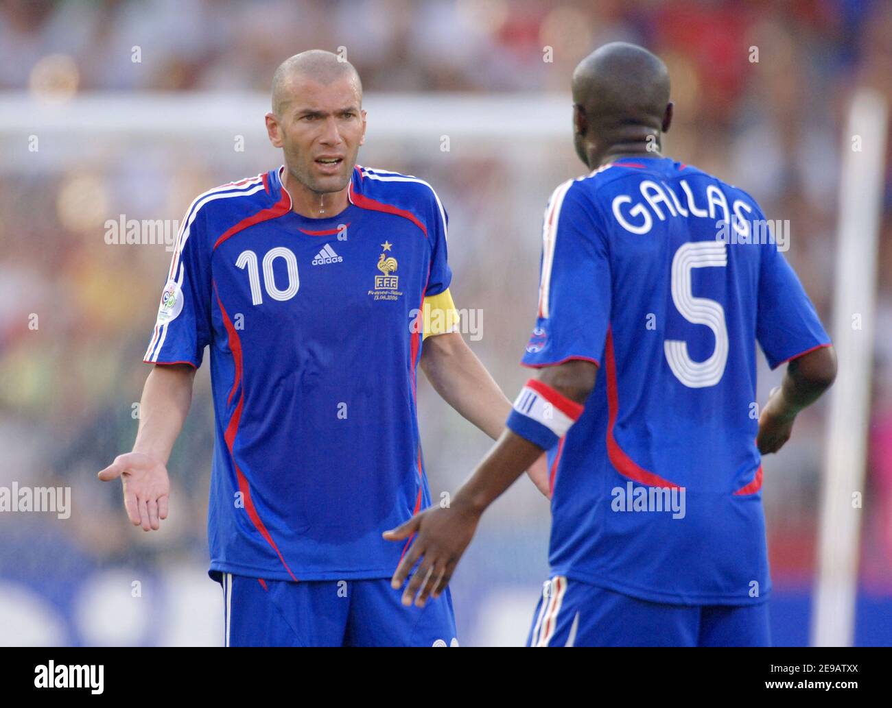 France's Zinedine Zidane speaks with defender William Gallas during the  World Cup 2006, Group G, France vs Switzerland in Stuttgart, Germany on  June 13, 2006. The match ended in 0-0 draw. Photo