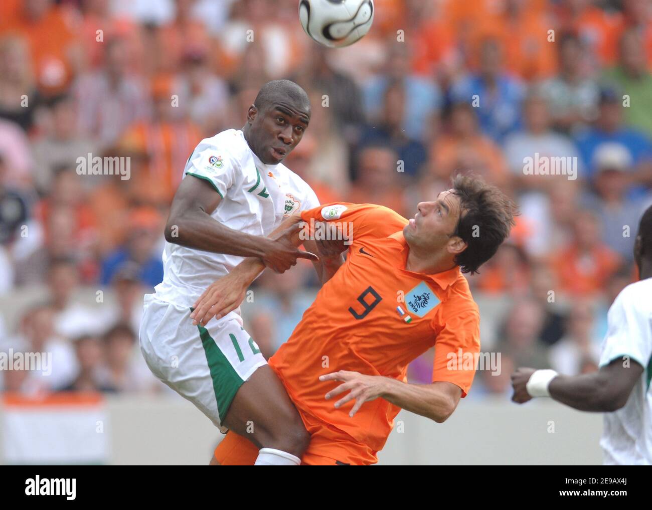 Ivory Coast's Abdoulaye Meite and Netherlands' Ruud Van Nistelrooy during  the World Cup 2006, Netherlands vs Ivory Coast at the Gootlieb Daimler  Stadion in Stuttgart, Germany on 16, 2006. Netherlands won 2-1.