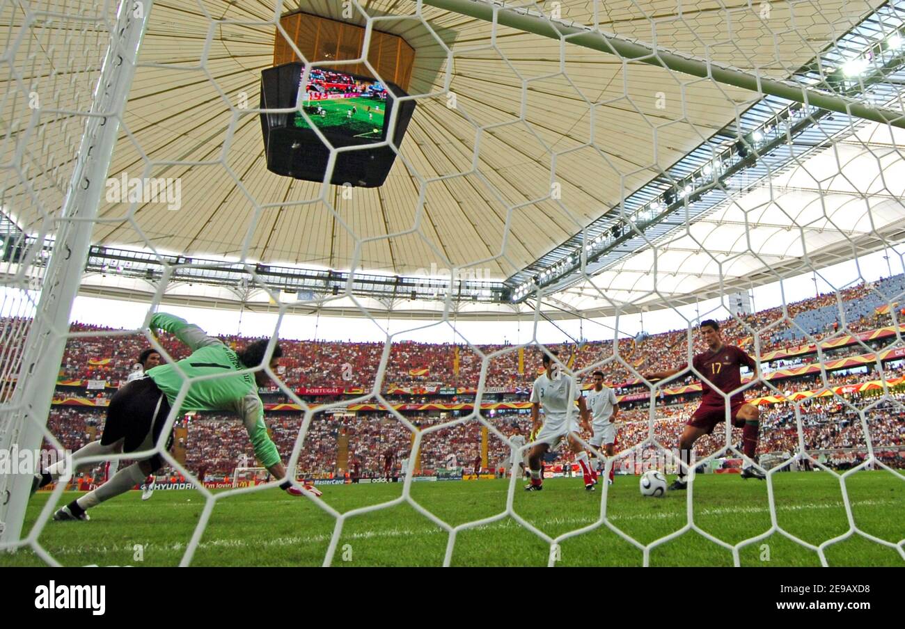 Portugal's Cristiano Ronaldo scoring during the World Cup 2006, Portugal vs Iran at the Fifa World Cup Stadium in Frankfurt, Germany on June 17, 2006. Portugal won 2-0. Photo by Gouhier-Hahn-Orban/Cameleon/ABACAPRESS.COM Stock Photo