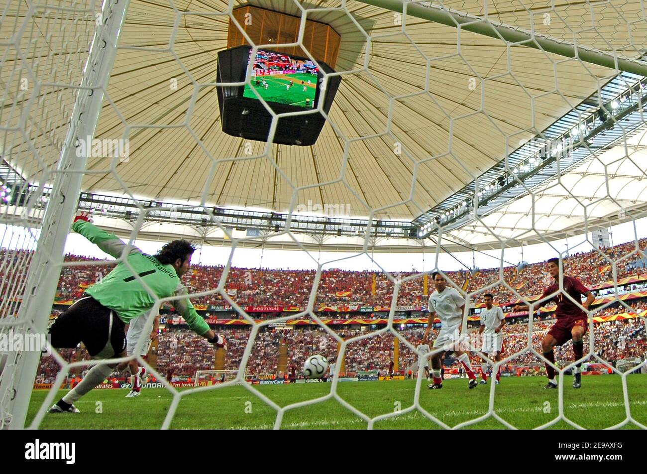 Portugal's Cristiano Ronaldo scoring during the World Cup 2006, Portugal vs Iran at the Fifa World Cup Stadium in Frankfurt, Germany on June 17, 2006. Portugal won 2-0. Photo by Gouhier-Hahn-Orban/Cameleon/ABACAPRESS.COM Stock Photo