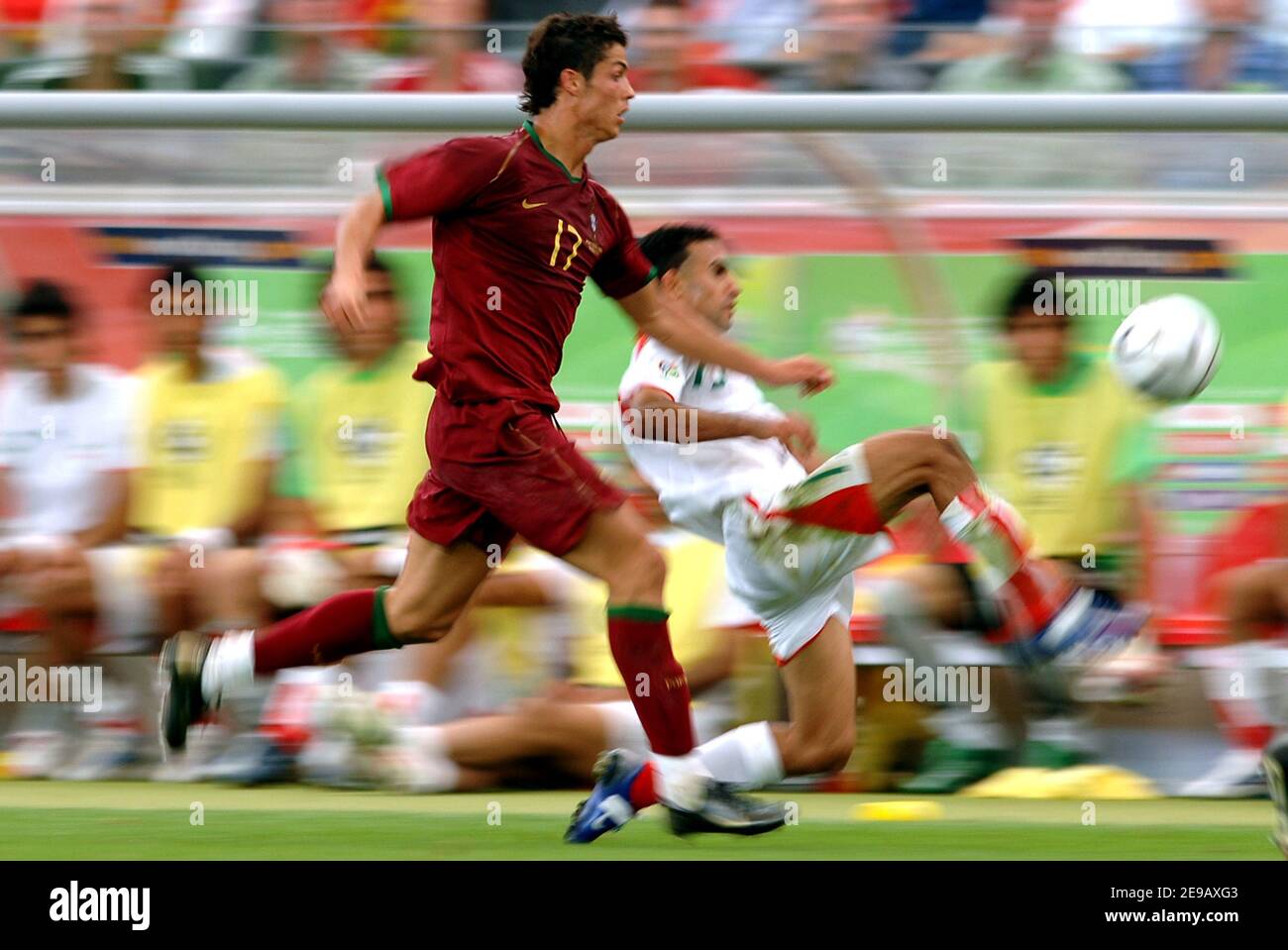 Portugal's Cristiano Ronaldo in action during the World Cup 2006, Portugal vs Iran at the Fifa World Cup Stadium in Frankfurt, Germany on June 17, 2006. Portugal won 2-0. Photo by Gouhier-Hahn-Orban/Cameleon/ABACAPRESS.COM Stock Photo