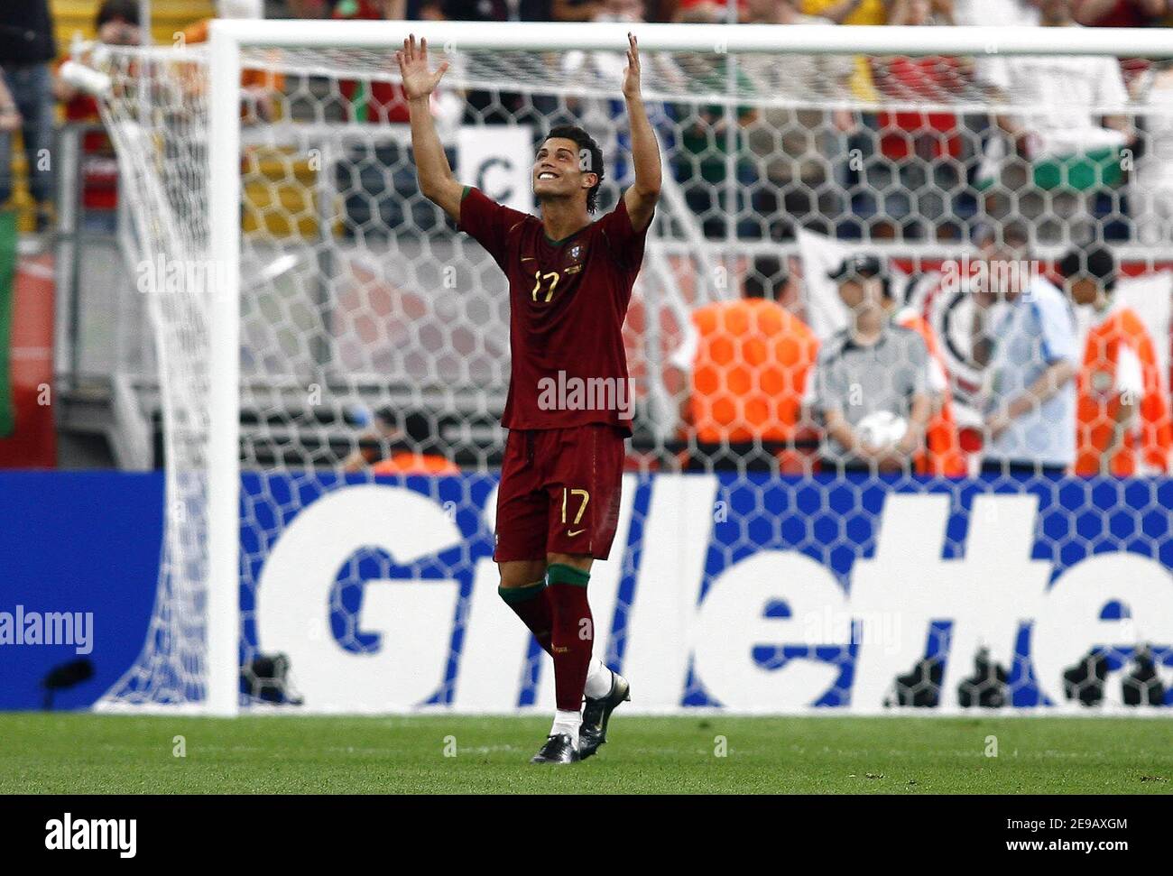 Portugal's Cristiano Ronaldo celebrates his goal during the World Cup 2006, Portugal vs Iran at the Fifa World Cup Stadium in Frankfurt, Germany on June 17, 2006. Portugal won 2-0. Photo by Christian Liewig/ABACAPRESS.COM Stock Photo