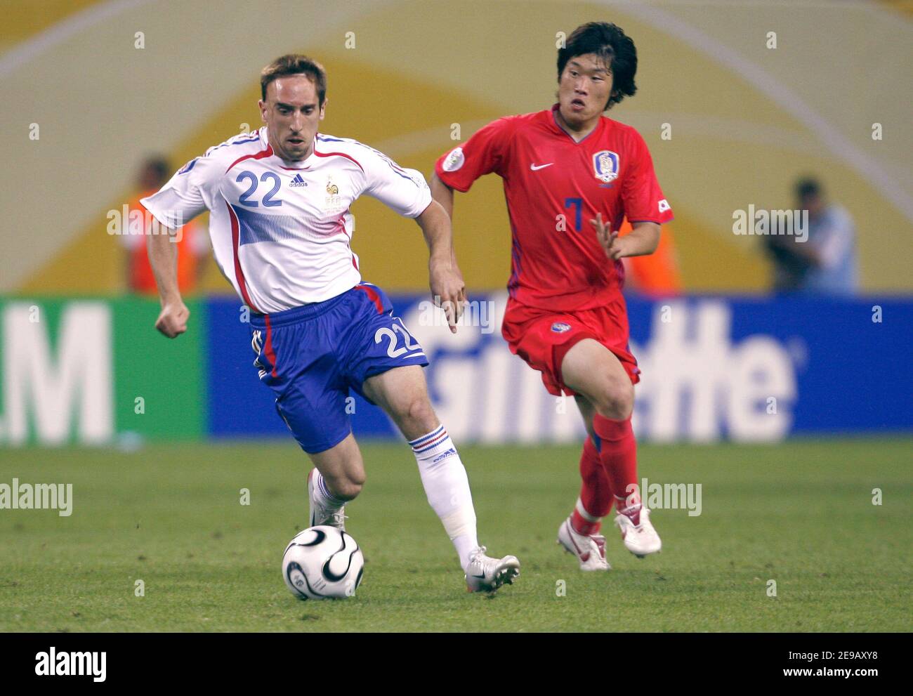 France's Franck Ribery in action during the World Cup 2006, Group G France vs South Korea, in Leipzig, Germany, on June 18, 2006. The game ended in draw 1-1. Photo by Gouhier-Hahn-Orban/Cameleon/ABACAPRESS.COM Stock Photo