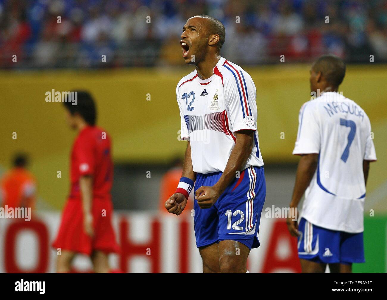 France's Thierry Henry reacts during the World Cup 2006, Group G France vs South Korea, in Leipzig, Germany, on June 18, 2006. The game ended in draw 1-1. Photo by Christian Liewig/ABACAPRESS.COM Stock Photo