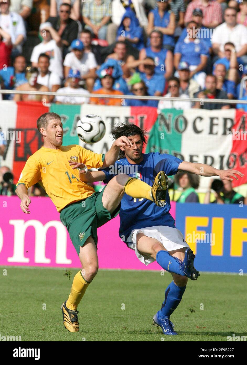 Australia's Scott Chipperfield and Italy's Alessandro Nesta battle for the  ball during the World Cup 2006, Second round, Australia vs Italy at the  Fritz-Walter-Stadion in Kaiserslautern, Germany on June 26, 2006. Italy