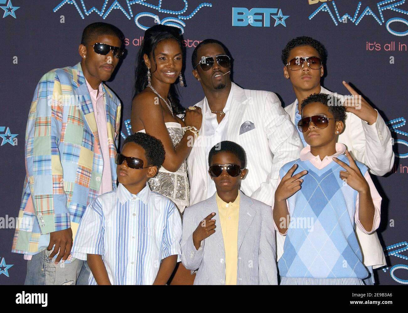 Sean Combs, Kim Porter and kids in the pressroom at the 2006 BET Awards  held at