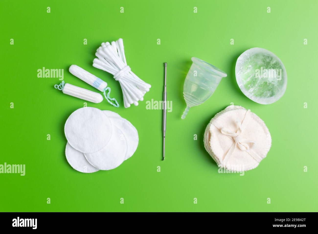 set of reusable things menstrual cup, metal ear pad, deodorant, cotton