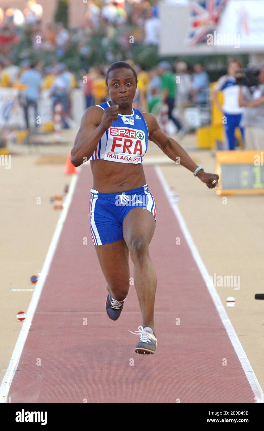 France's Eunice Barber performes on long jump women during the Athletics European Cup, in Malaga, Spain, on June 29, 2006. Photo by Stephane Kempinaire/Cameleon/ABACAPRESS.COM Stock Photo