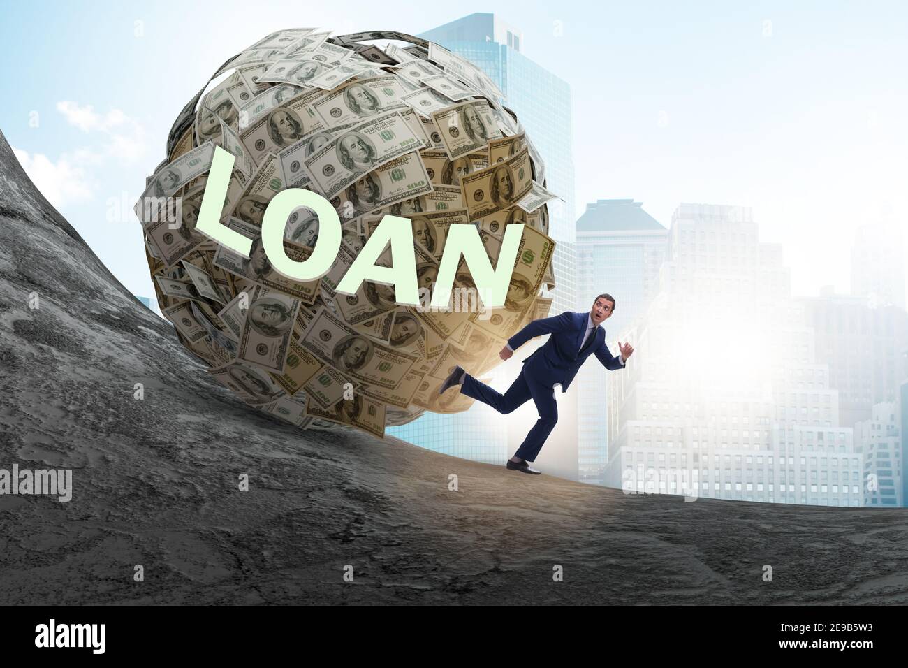 Businessman running away in the debt and loan concept Stock Photo - Alamy