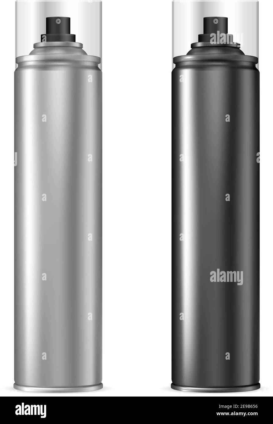Aluminum Spray Can. Aerosol Bottle Set in Black. Paint Tin with Cap