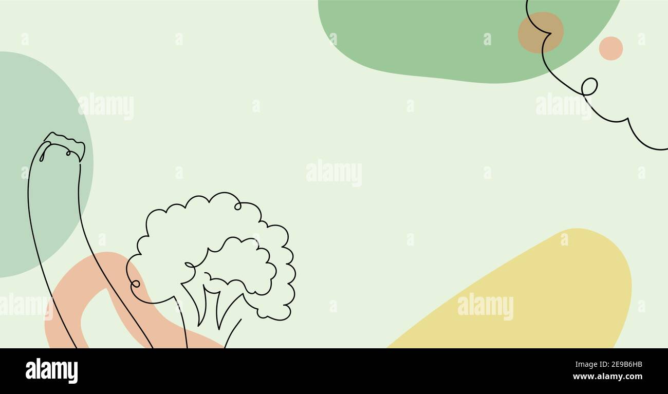 Banner with broccoli in a hand drawn linear style. Stock Vector