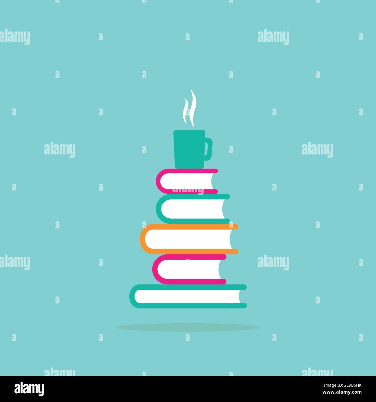 Stack of colorful books with hot cup of coffee or tea. Isolated on ...