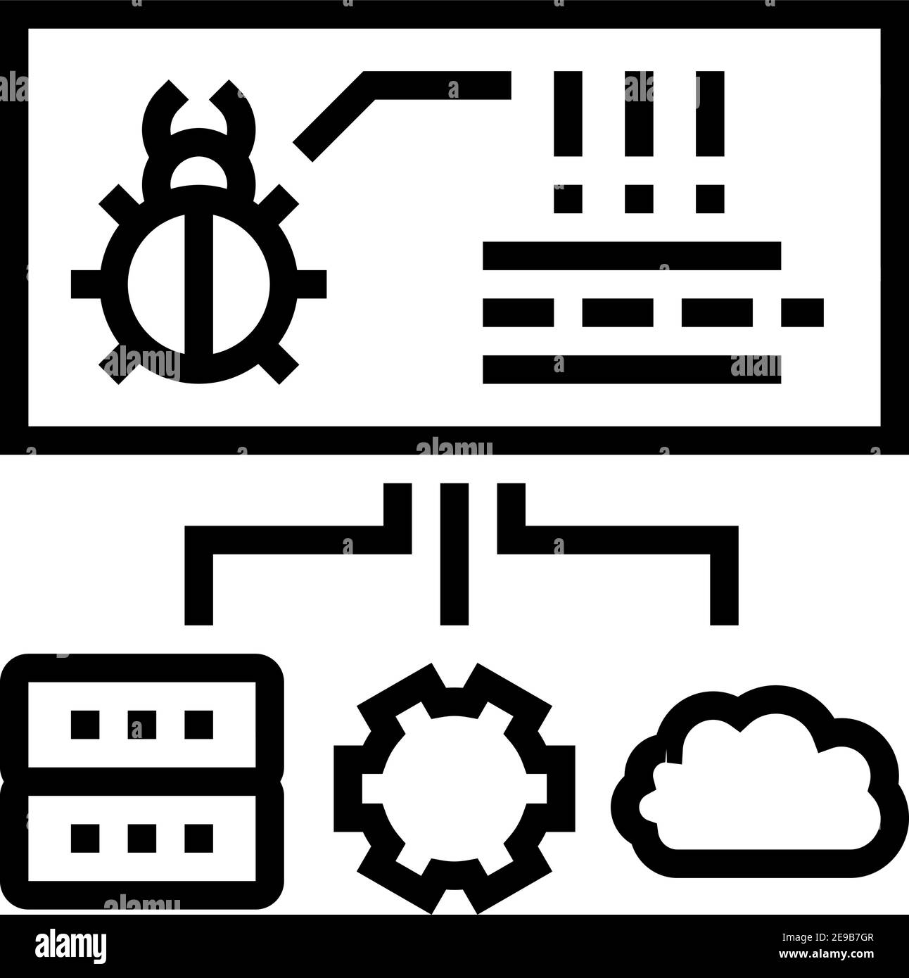 virus on server, cloud and computer components line icon vector ...