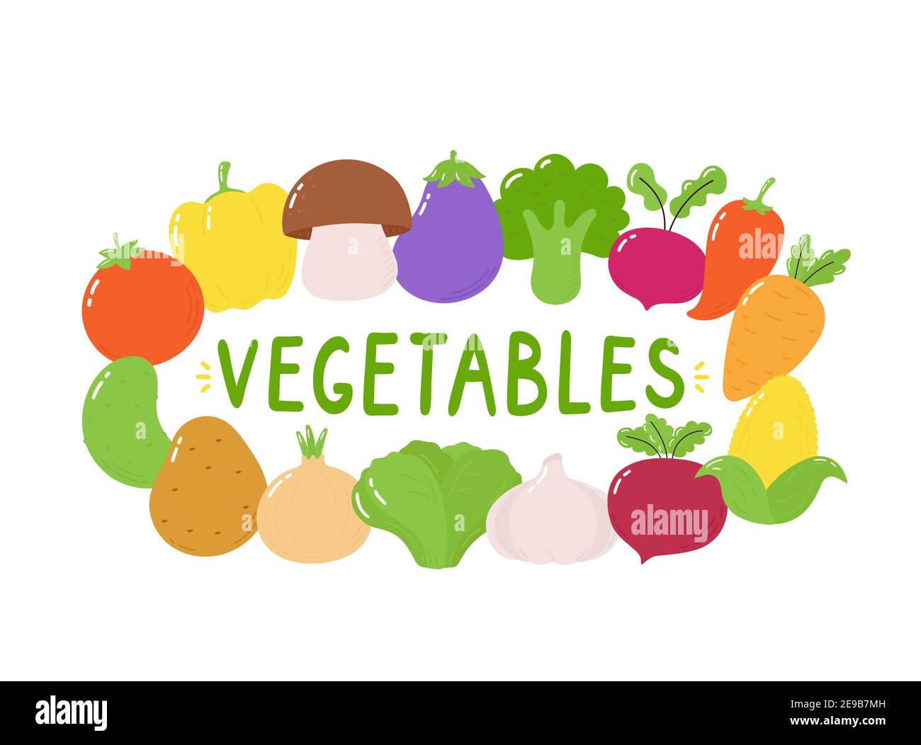 Vegetables illustration set. Isolated on white background. Vector cartoon illustration design, simple flat style. Funny vegetables banner concept Stock Vector