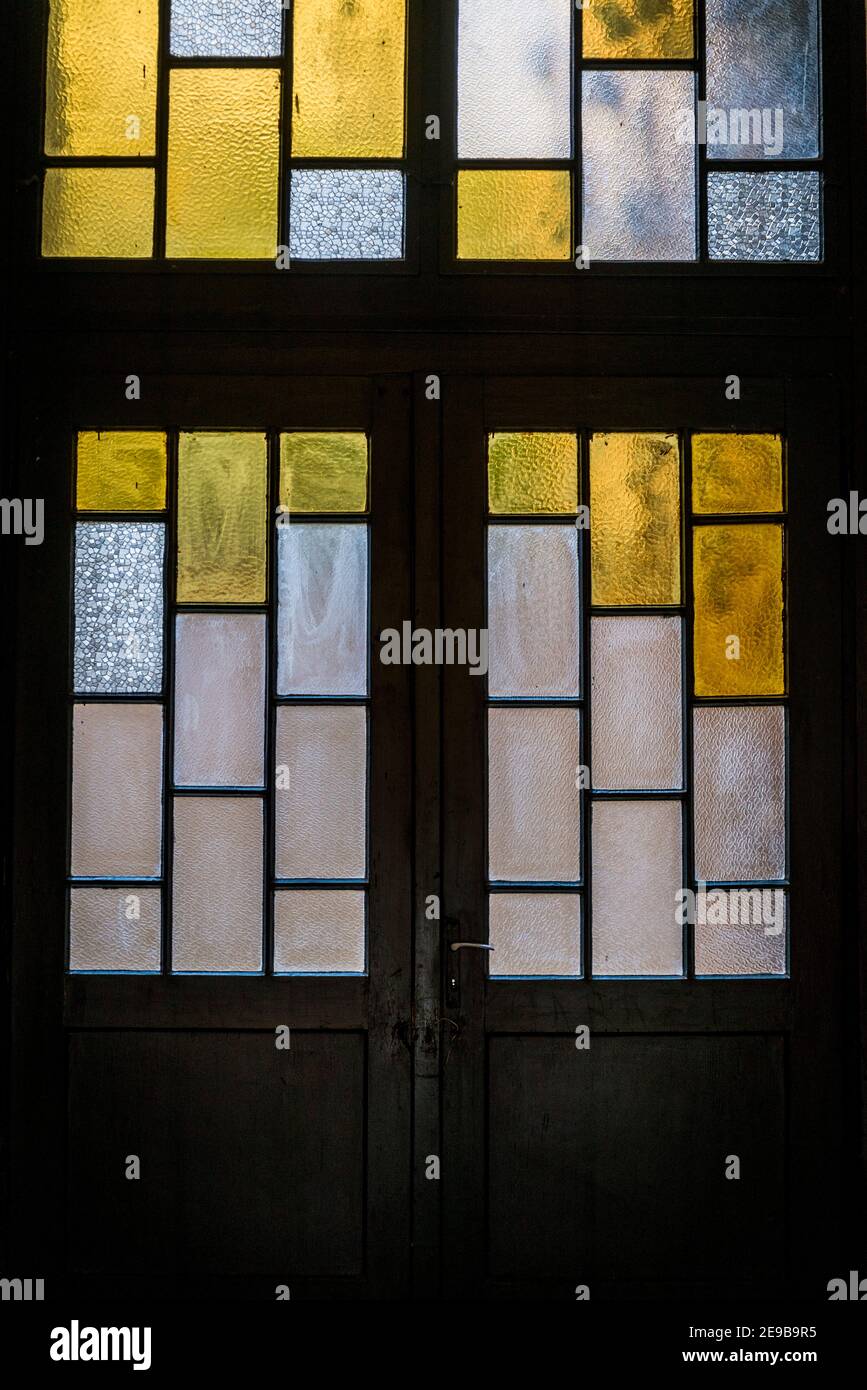 Stained glass door, Zagreb, Croatia Stock Photo