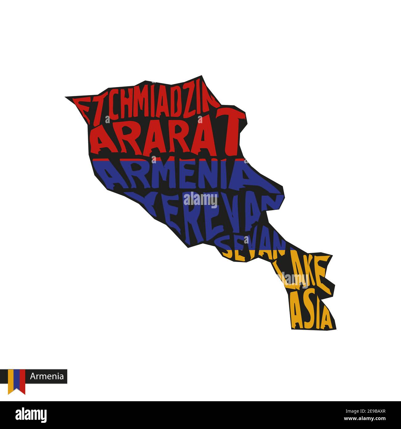 Typography map silhouette of Armenia in black and flag colors. Vector ...