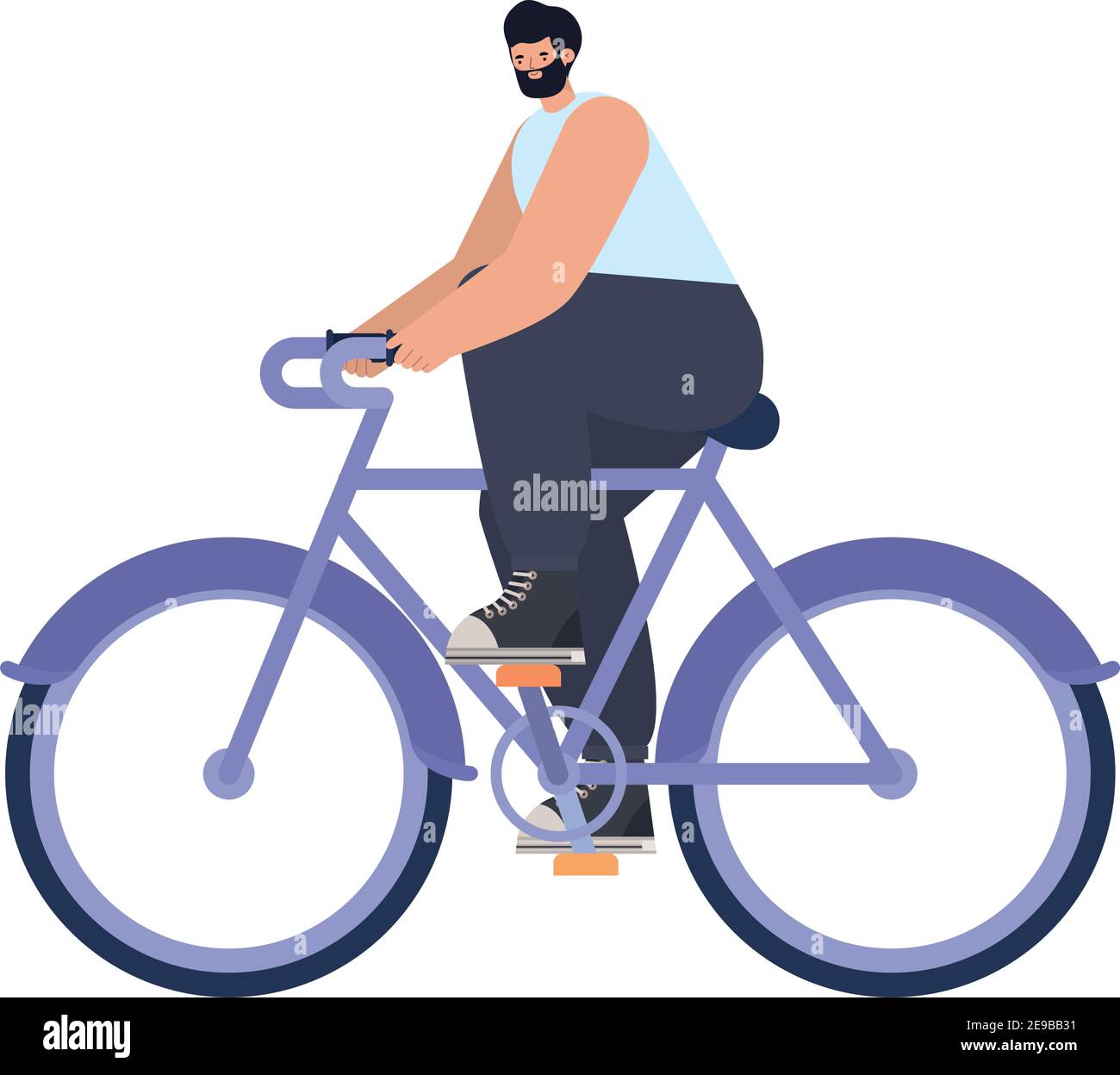 man over a purple bycicle Stock Vector